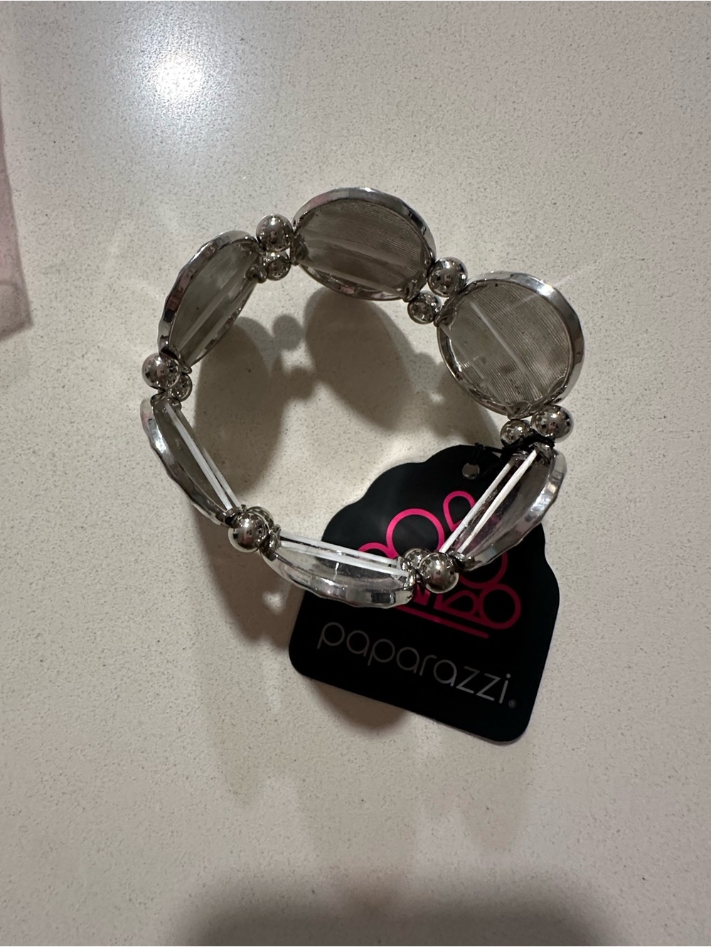 Paparazzi Silver Faceted Oval Stretch Bracelet